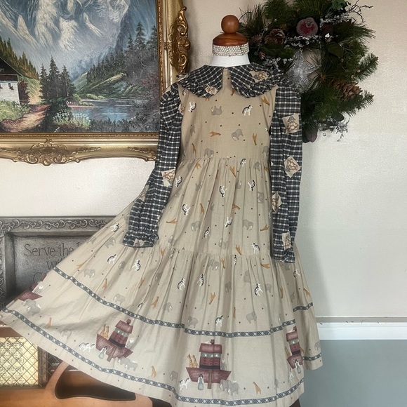 Original Daisy Kingdom Noah’s Ark Animal Crackers 2- Pc Pinafore Apron Dress‼️ - Picture 7 of 11